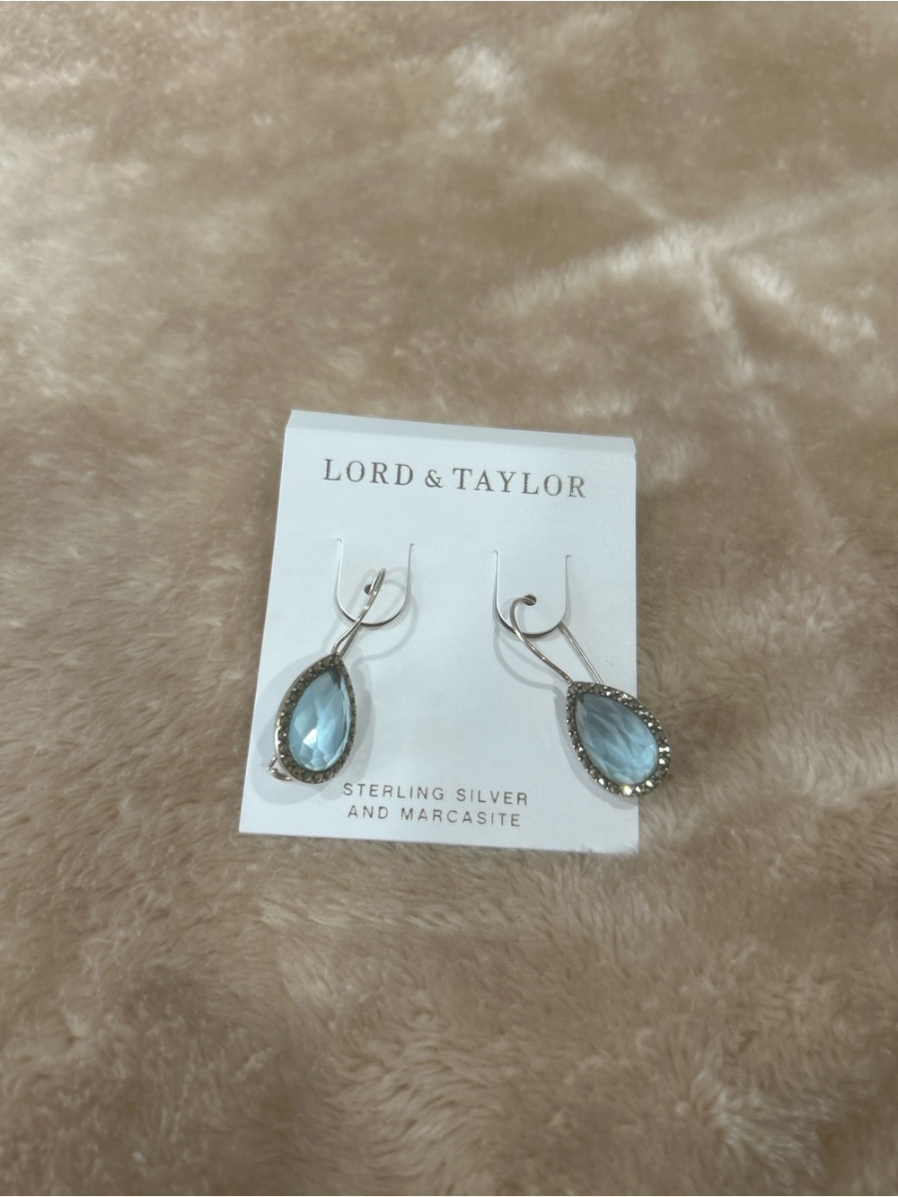Lord & Taylor Sterling Silver Blue Teardrop pierced Earrings Marcasite Dangle - Picture 7 of 9